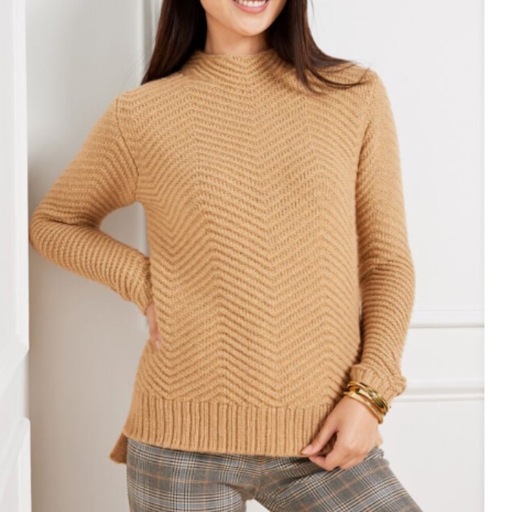 NWT Talbots Texture Stitch Mockneck Sweater - Metallic